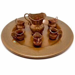 8 Antique Tea Coffee Kettle Serving Mini Set Dollhouse Solid Heavy Copper Toys